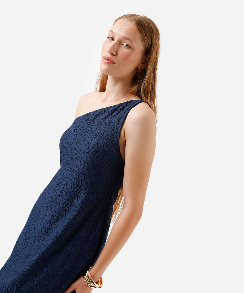 vestido longo feminino de laise ombro único azul