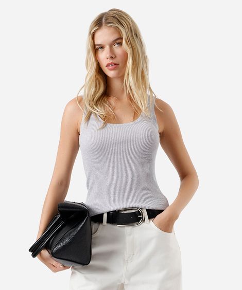 regata feminina de tricot com lurex lilás