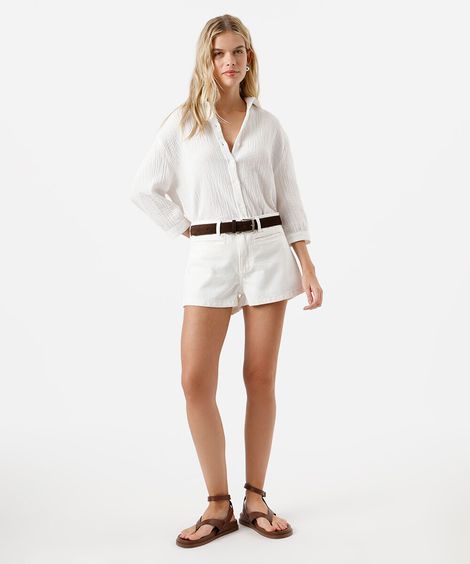short curto feminino de sarja cintura média branco