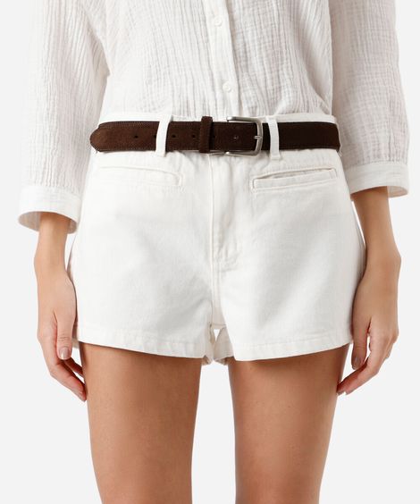 short curto feminino de sarja cintura média branco