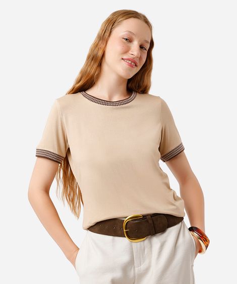blusa feminina de viscose manga curta bege