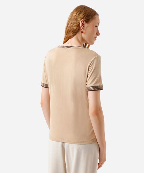 blusa feminina de viscose manga curta bege