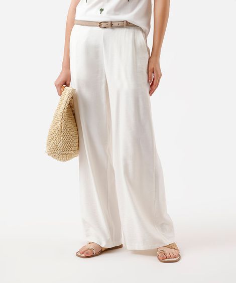 calça pantalona feminina com viscose cós elástico off white