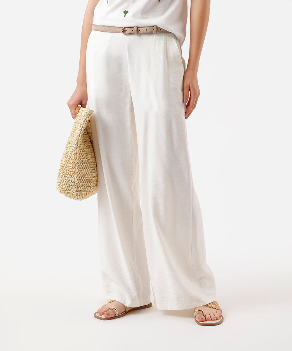 calça pantalona feminina com viscose cós elástico off white
