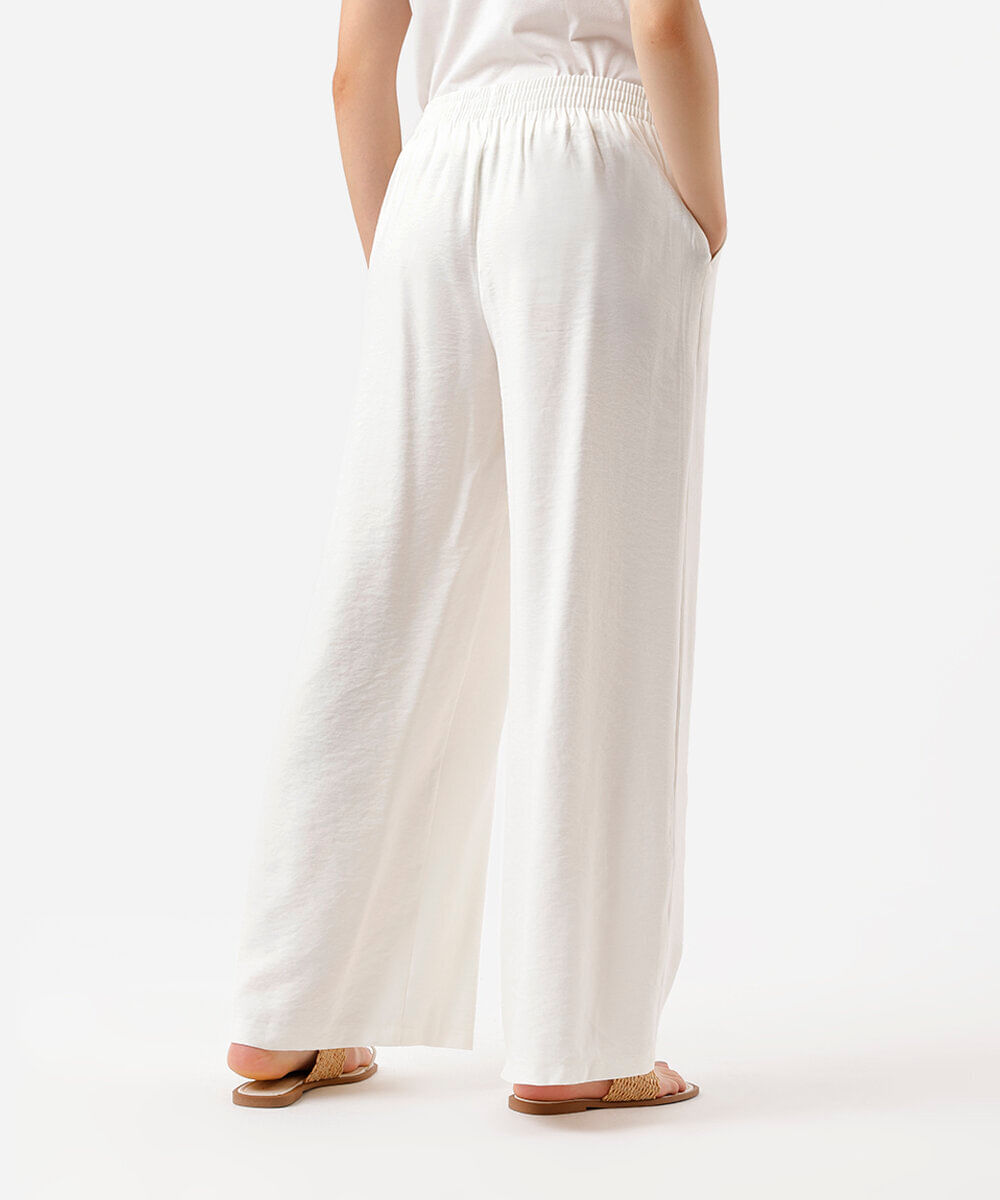 calça pantalona feminina com viscose cós elástico off white