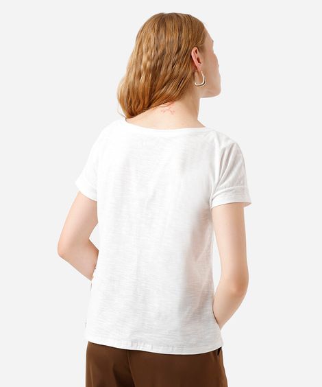 camiseta feminina de algodão folhagens off white