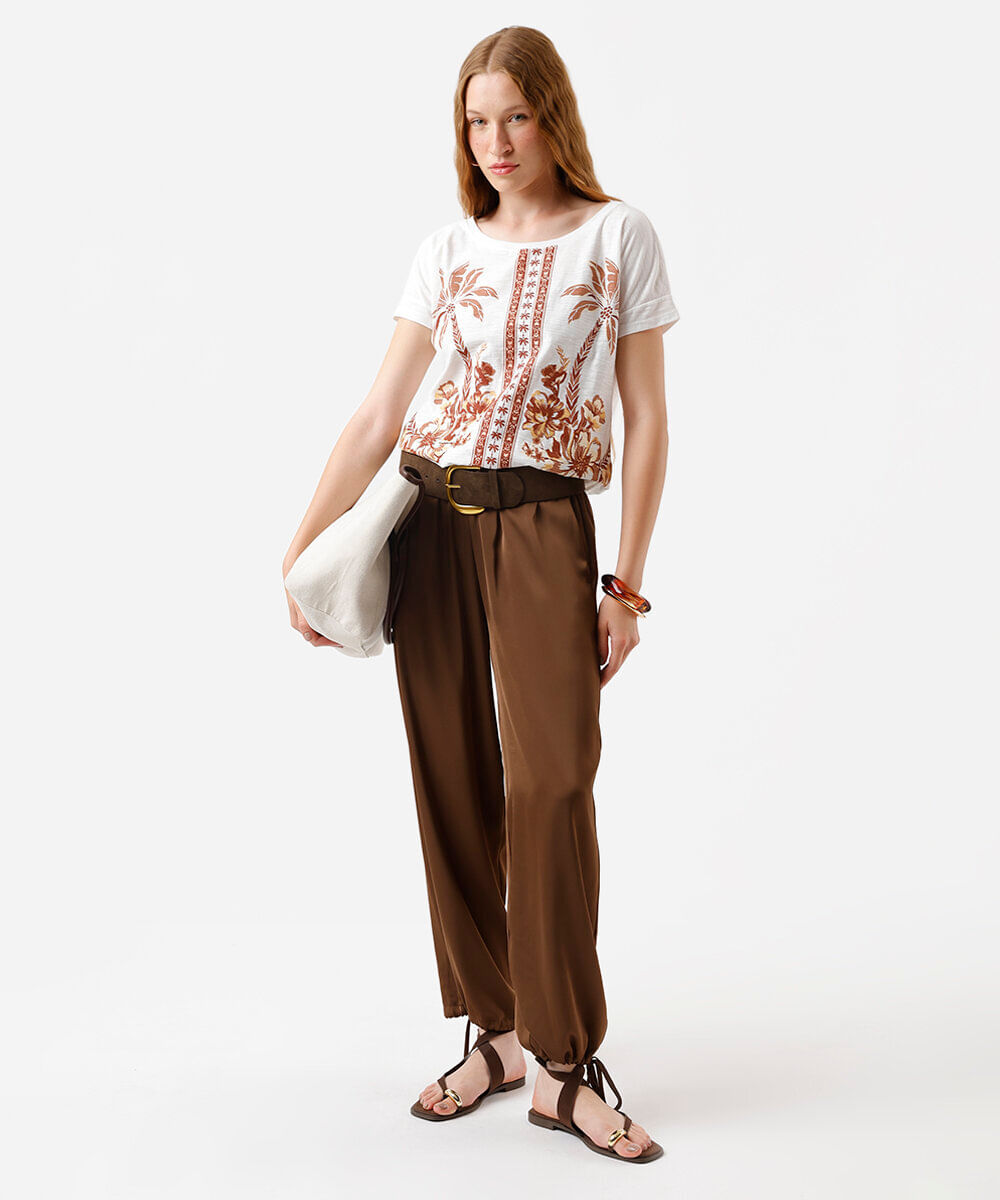 camiseta feminina de algodão folhagens off white