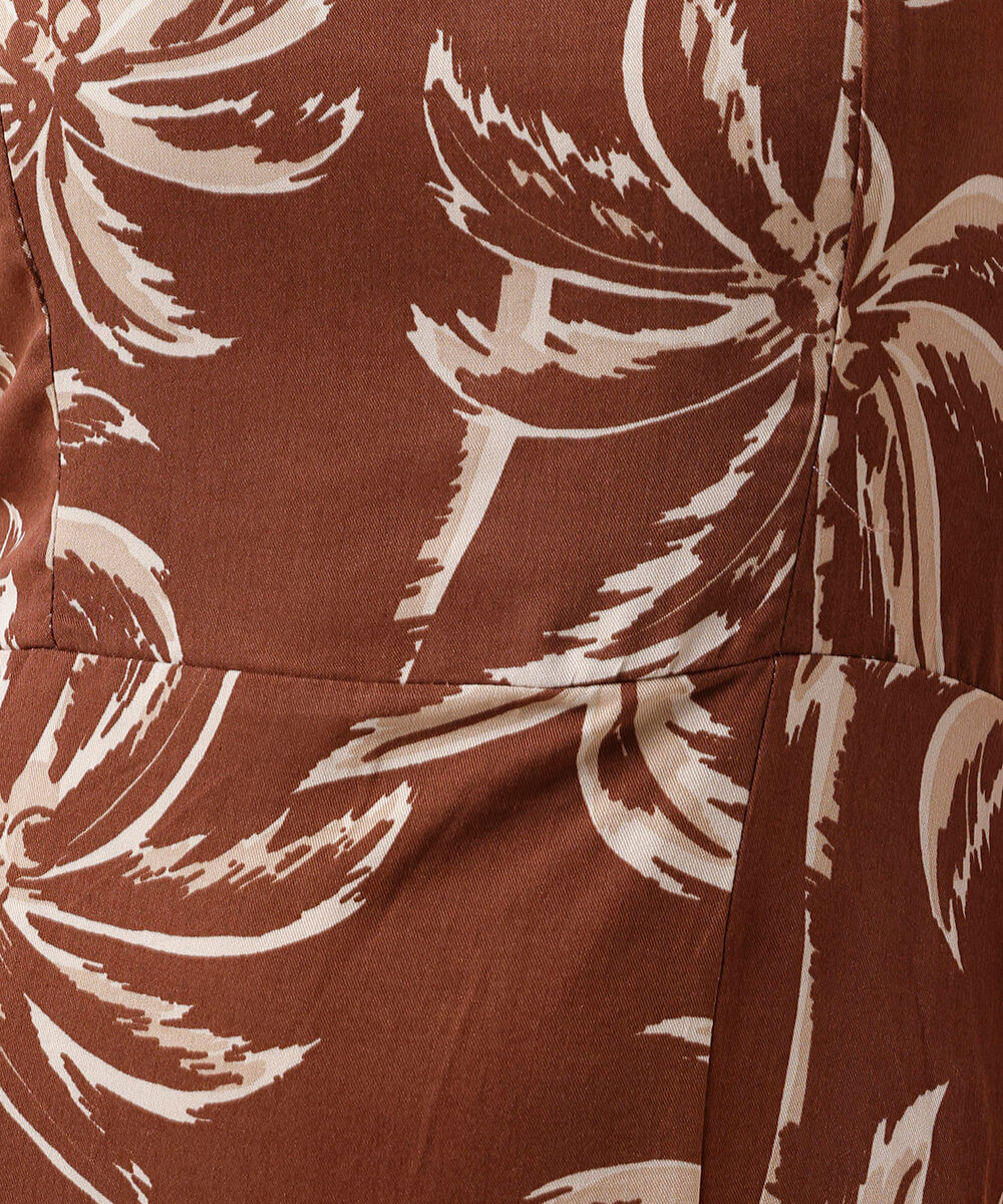 vestido midi alça fina feminino de viscose folhagens marrom