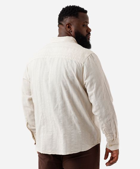 camisa masculina com linho texturizada plus size bege