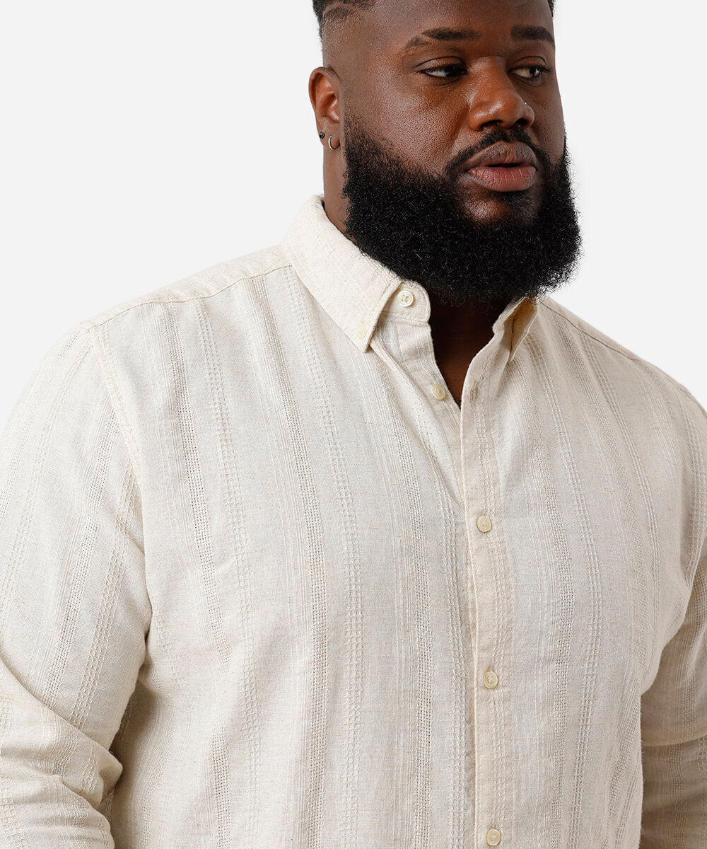 camisa masculina com linho texturizada plus size bege