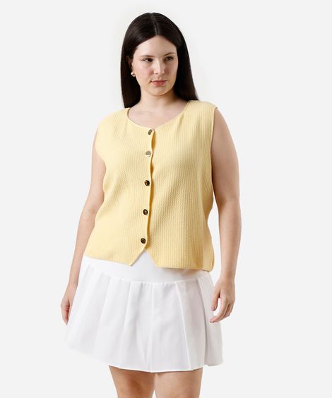 colete feminino de tricot plus size amarelo