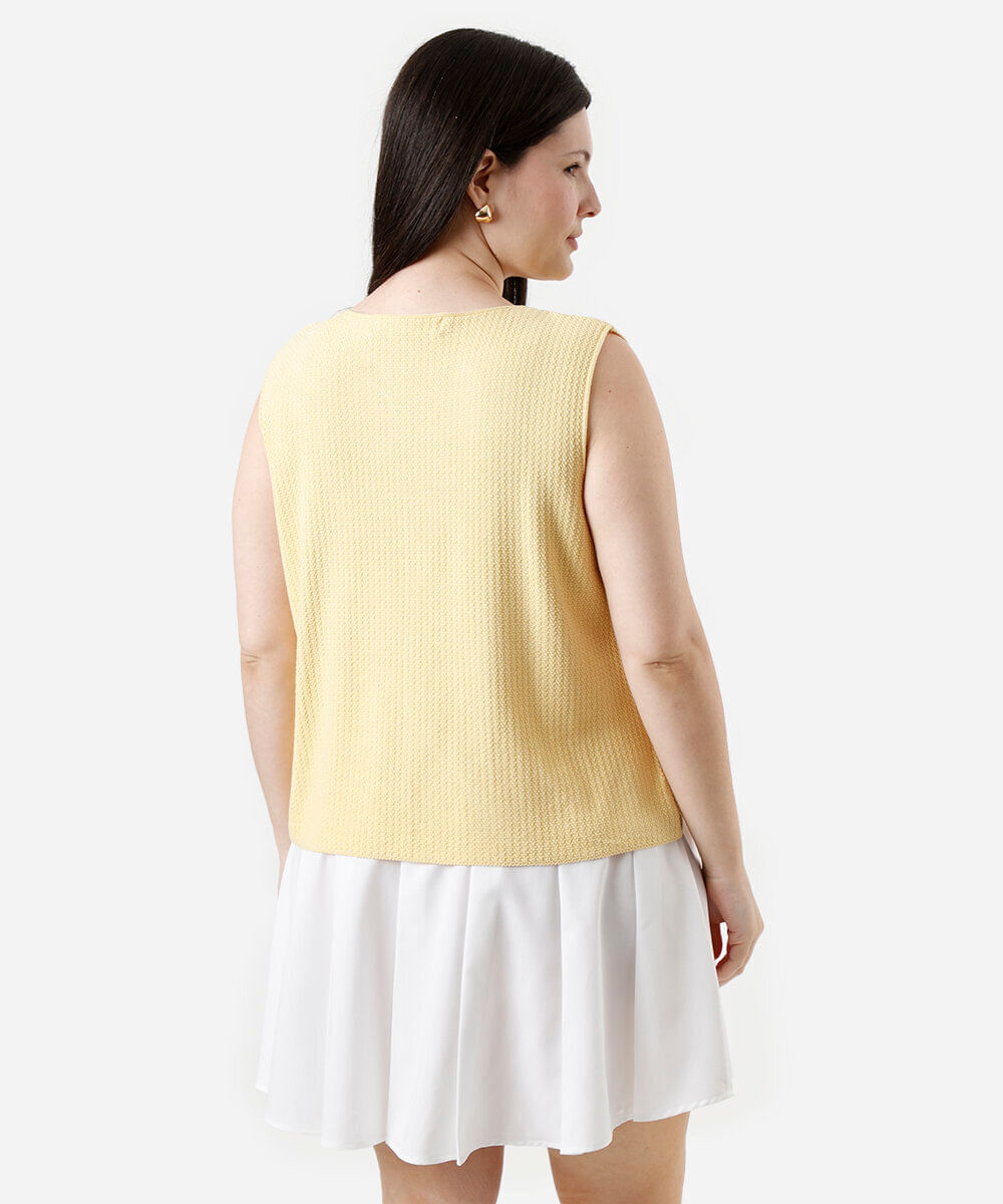 colete feminino de tricot plus size amarelo