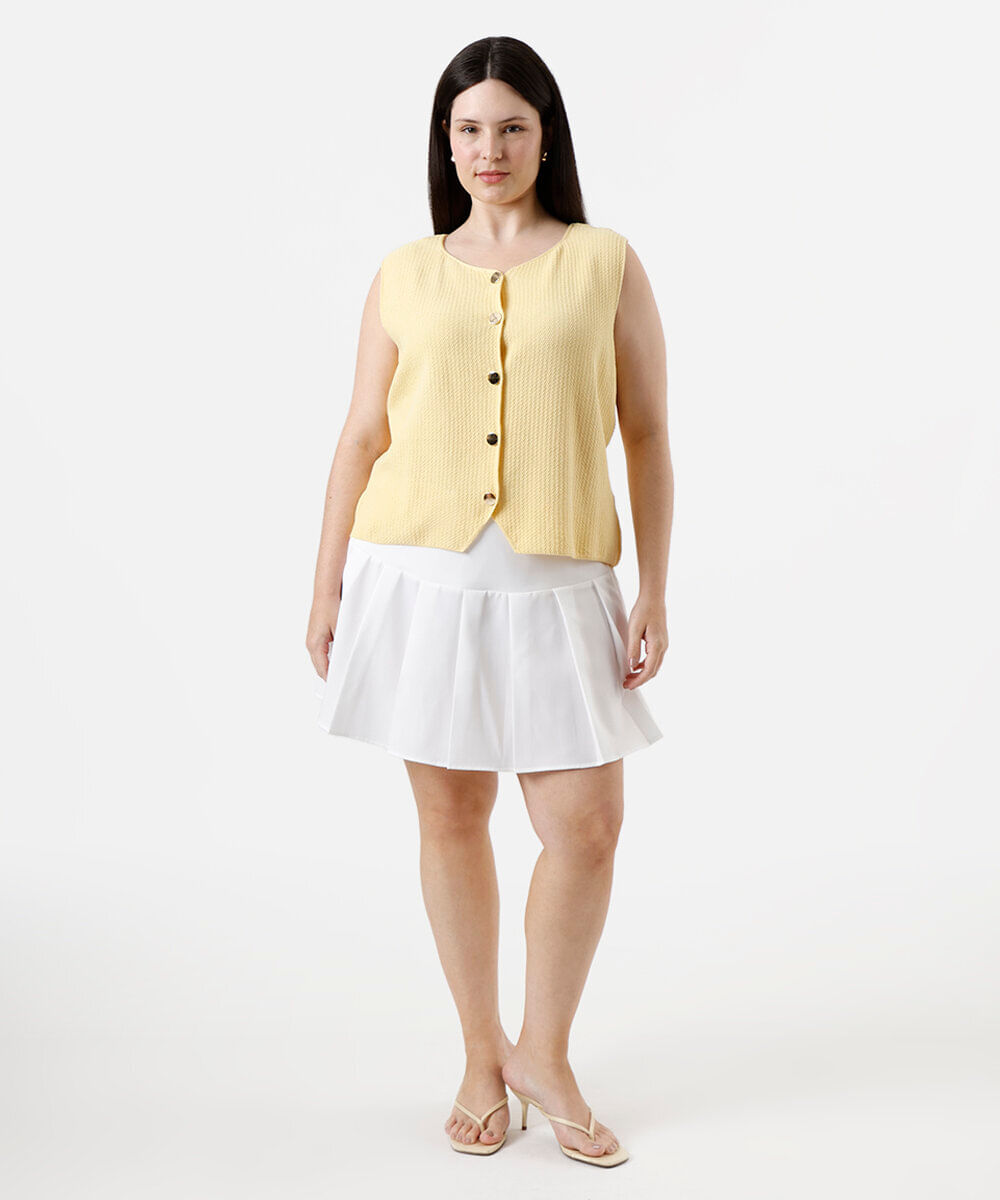 colete feminino de tricot plus size amarelo
