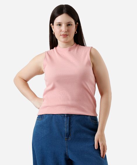regata feminina plus size gola alta rosa