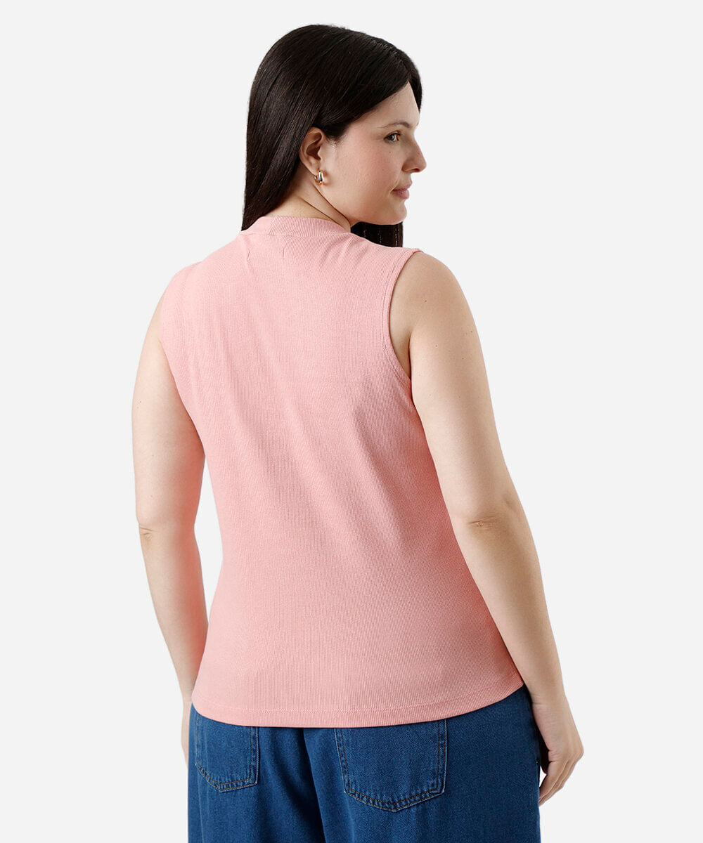 regata feminina plus size gola alta rosa