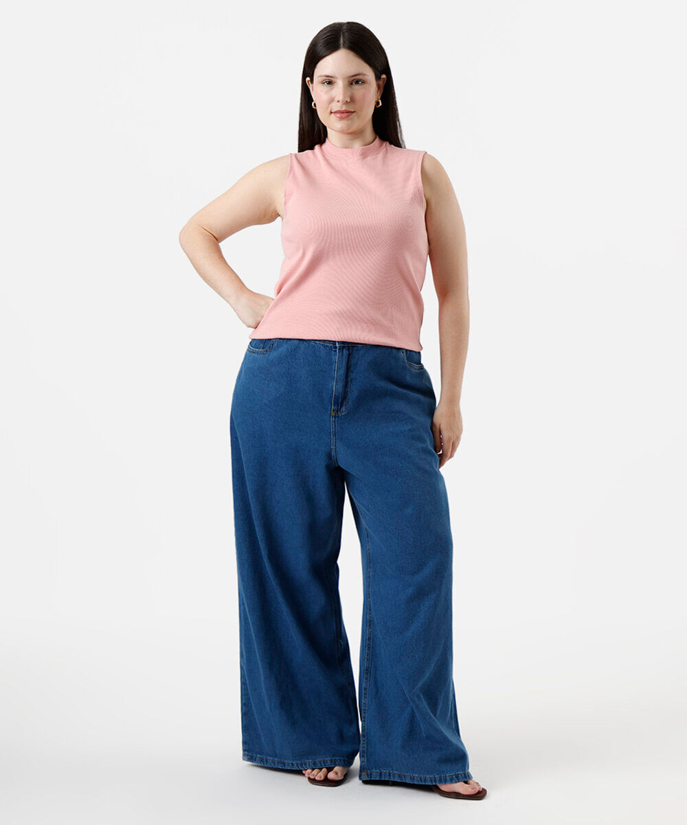 regata feminina plus size gola alta rosa