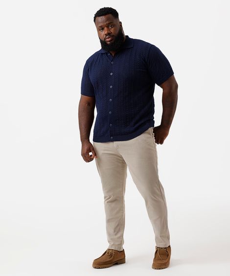 calça chino slim masculina de sarja plus size bege