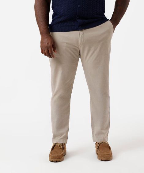 calça chino slim masculina de sarja plus size bege