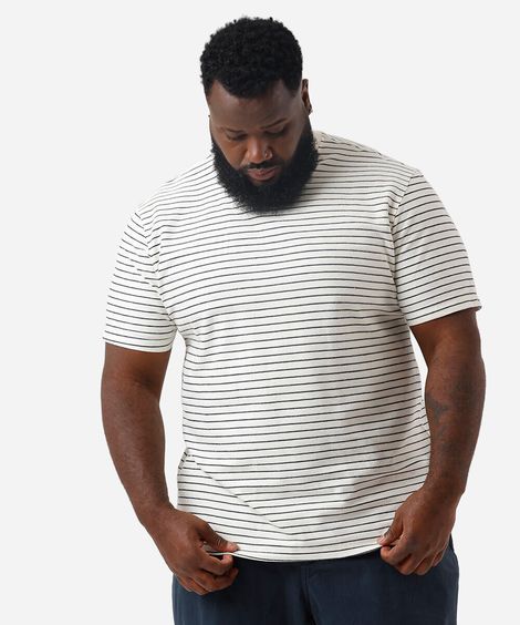 camiseta masculina comfort listrada plus size azul