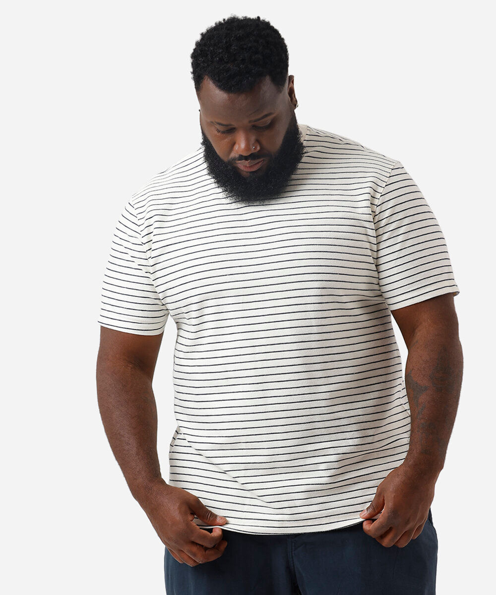 camiseta masculina comfort listrada plus size azul