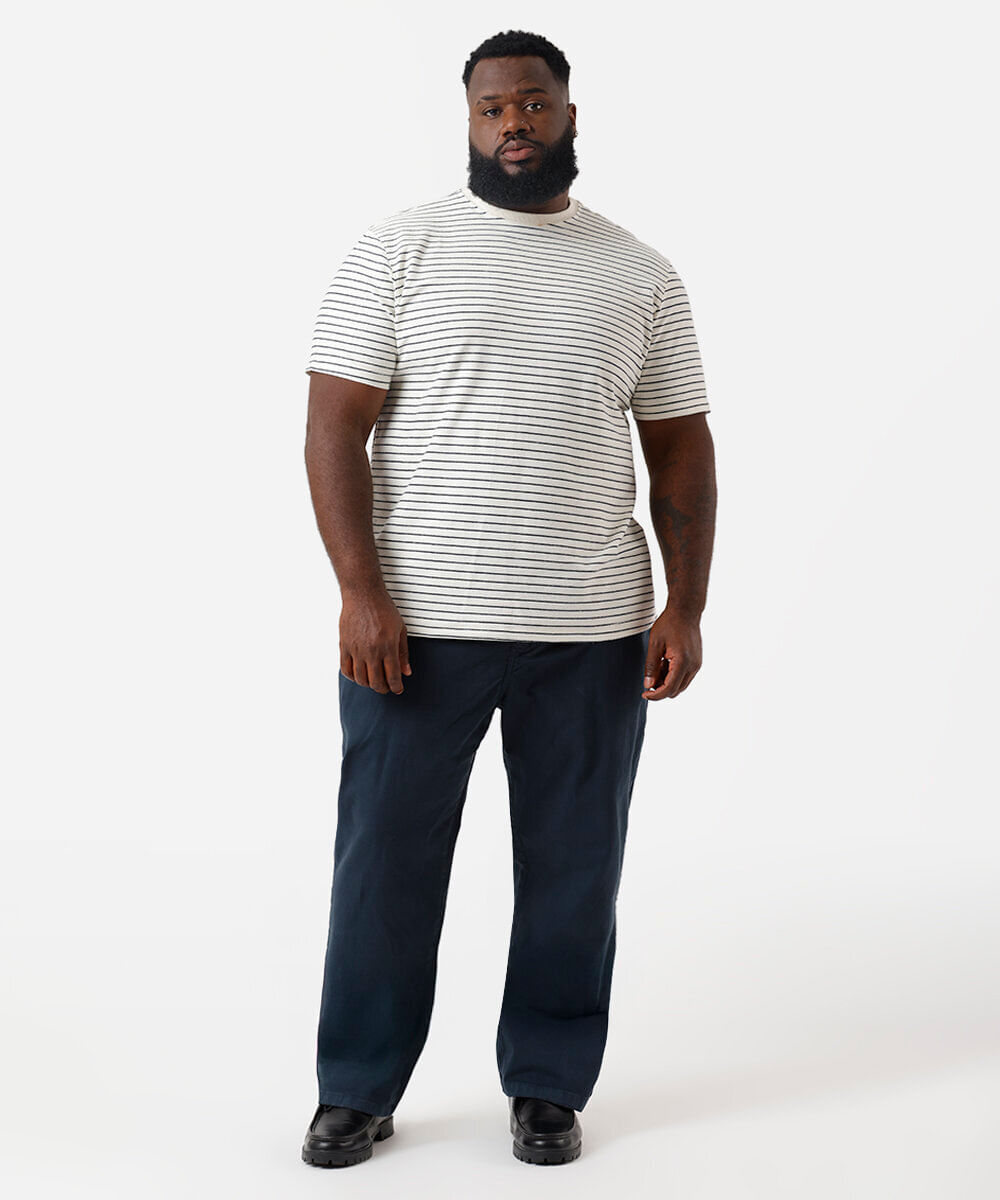 camiseta masculina comfort listrada plus size azul