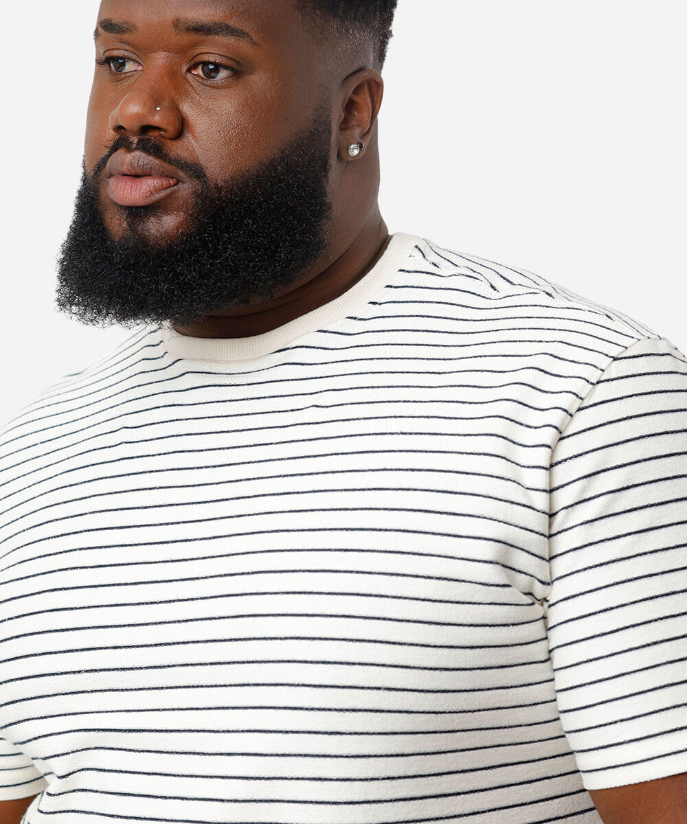 camiseta masculina comfort listrada plus size azul