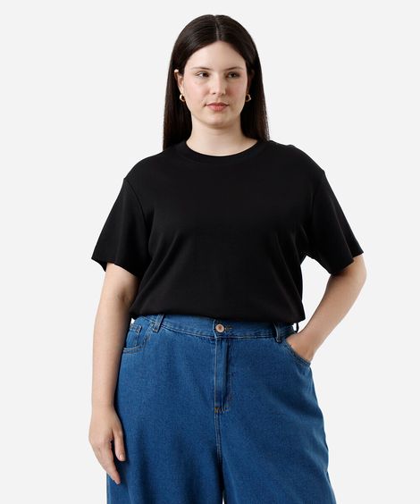 camiseta feminina de algodão peruano interlock plus size preta