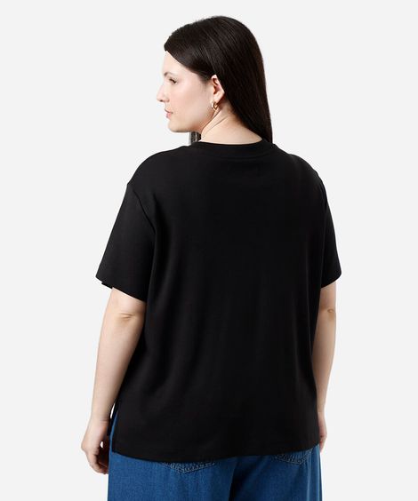 camiseta feminina de algodão peruano interlock plus size preta
