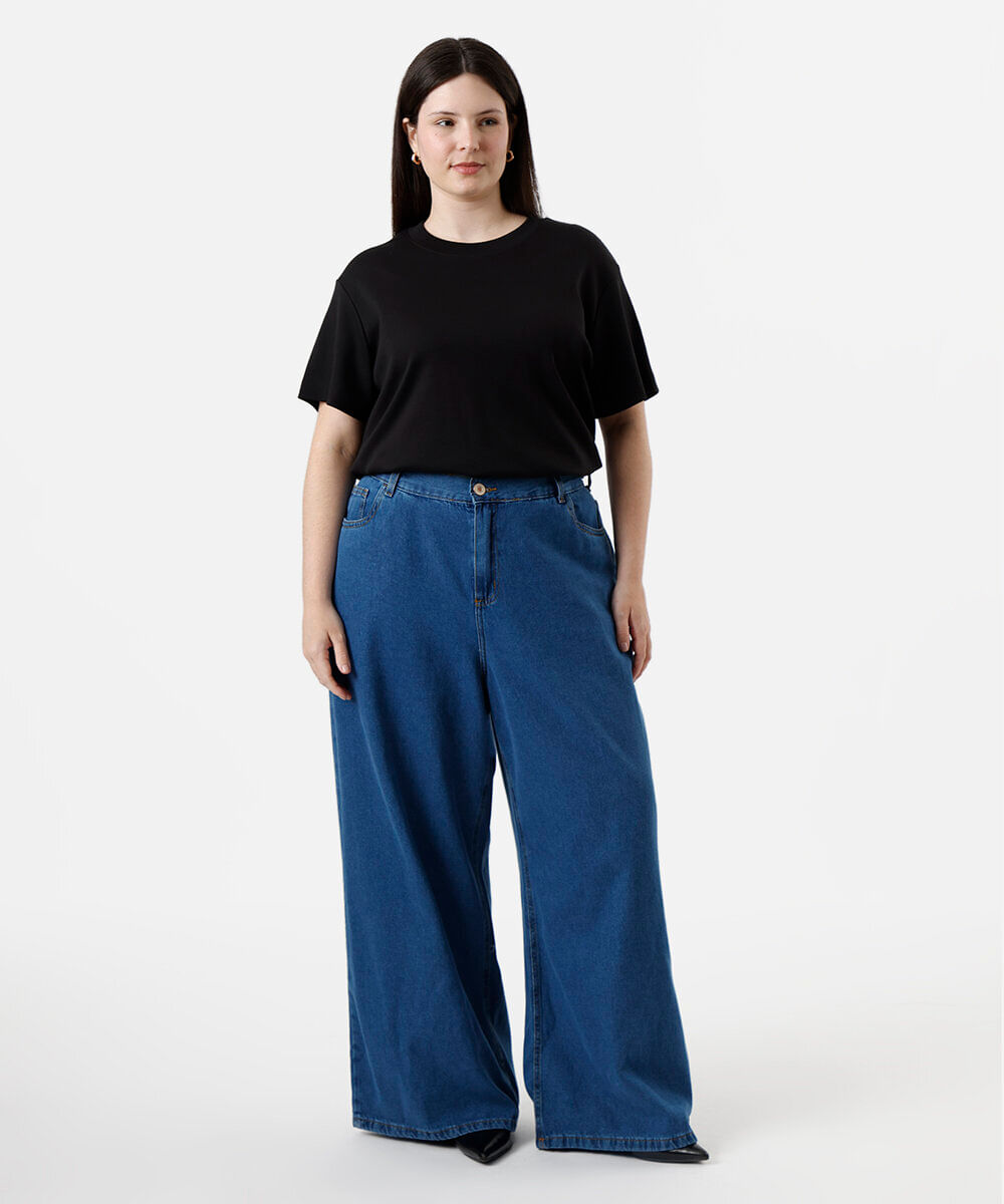 camiseta feminina de algodão peruano interlock plus size preta