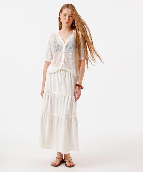 saia midi feminina de sarja com recortes off white