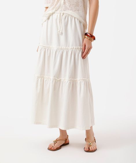 saia midi feminina de sarja com recortes off white