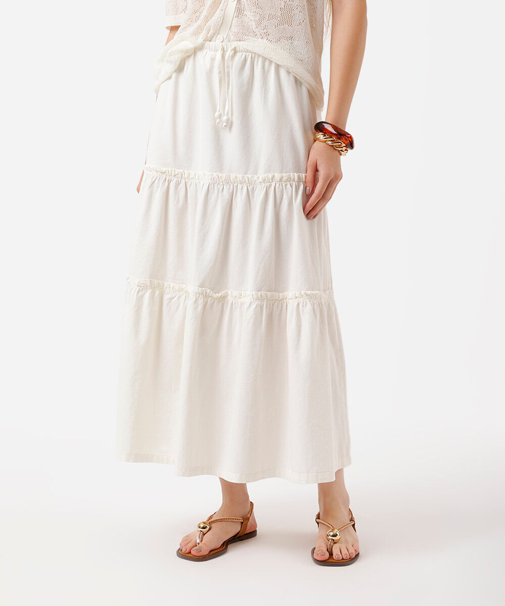 saia midi feminina de sarja com recortes off white