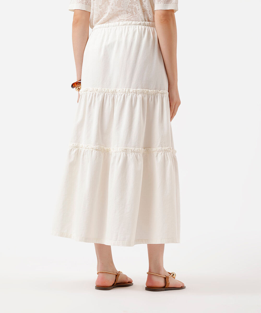 saia midi feminina de sarja com recortes off white