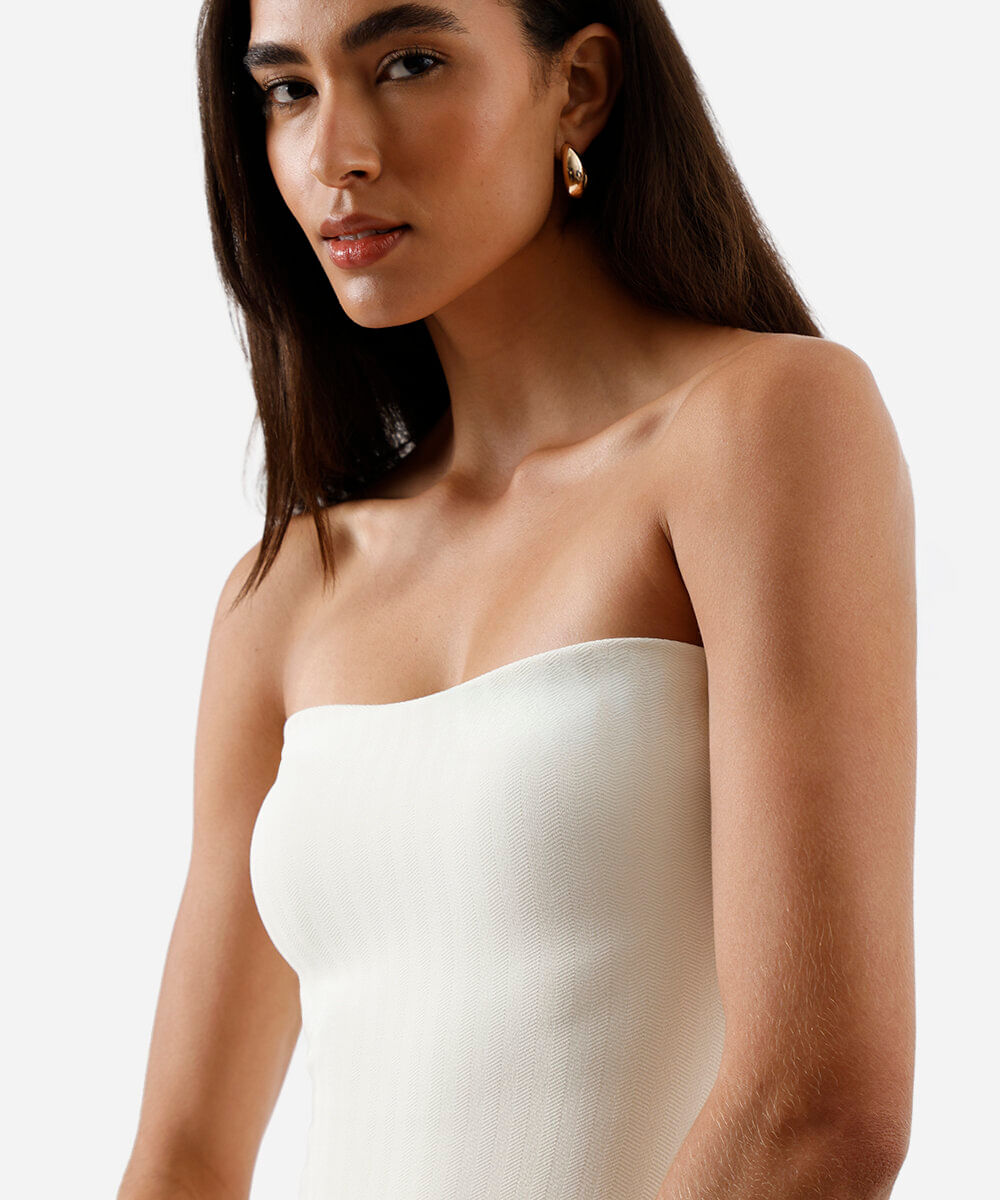 maiô sem alça feminino franzido off white