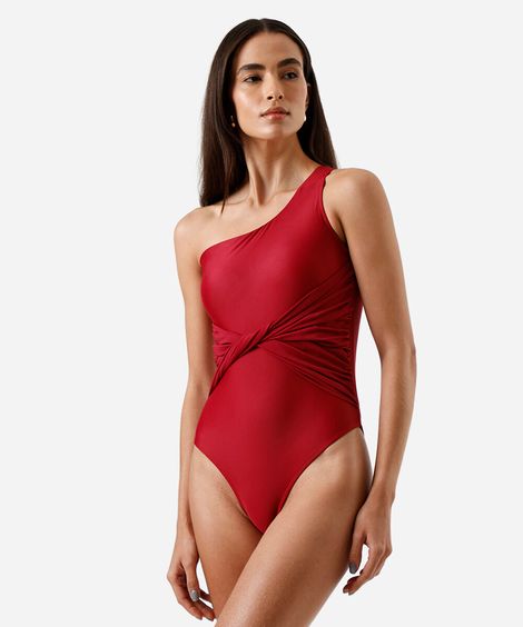 maiô ombro único feminino franzido vinho