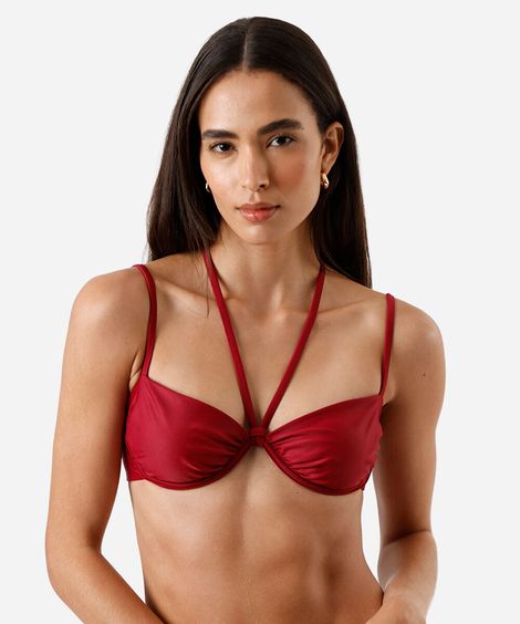 biquíni top meia taça feminino franzido vinho