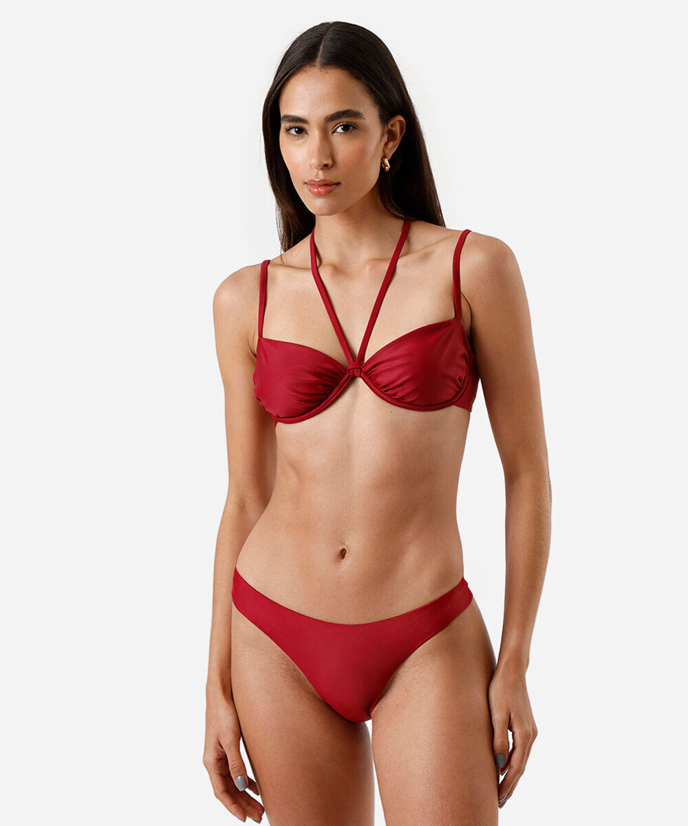 biquíni top meia taça feminino franzido vinho