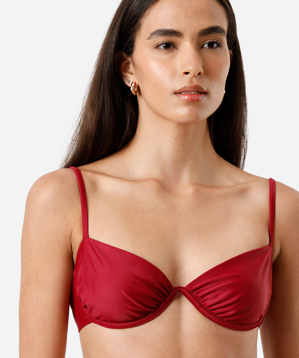 biquíni top meia taça feminino franzido vinho
