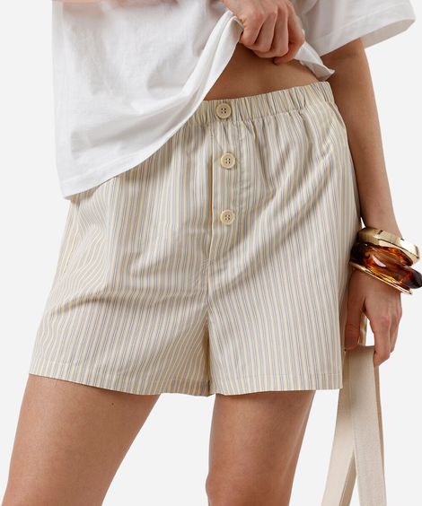 short estilo pijama feminino de algodão listrado amarelo