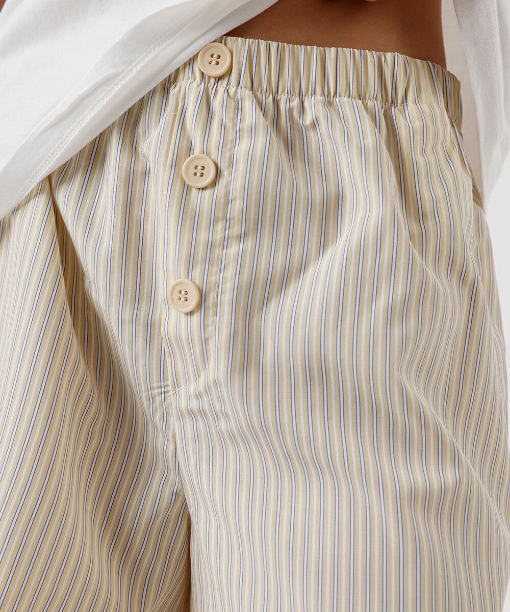 short estilo pijama feminino de algodão listrado amarelo