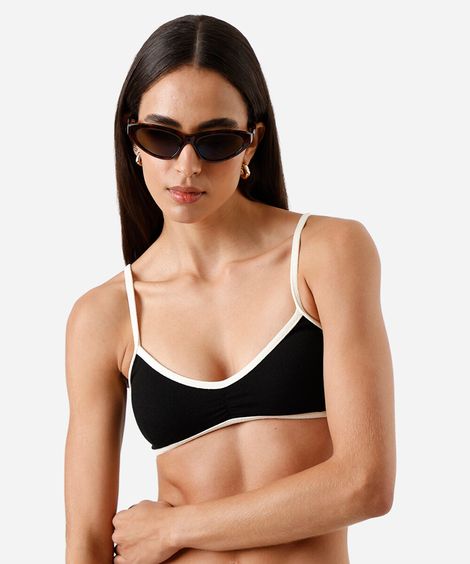 biquíni top triângulo feminino bicolor preto