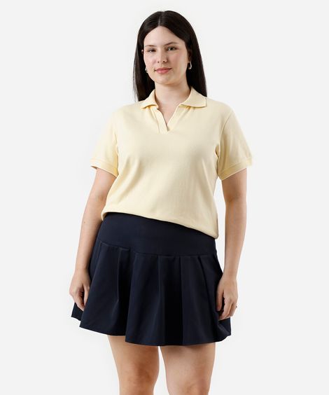 polo feminina canelada manga curta plus size amarela