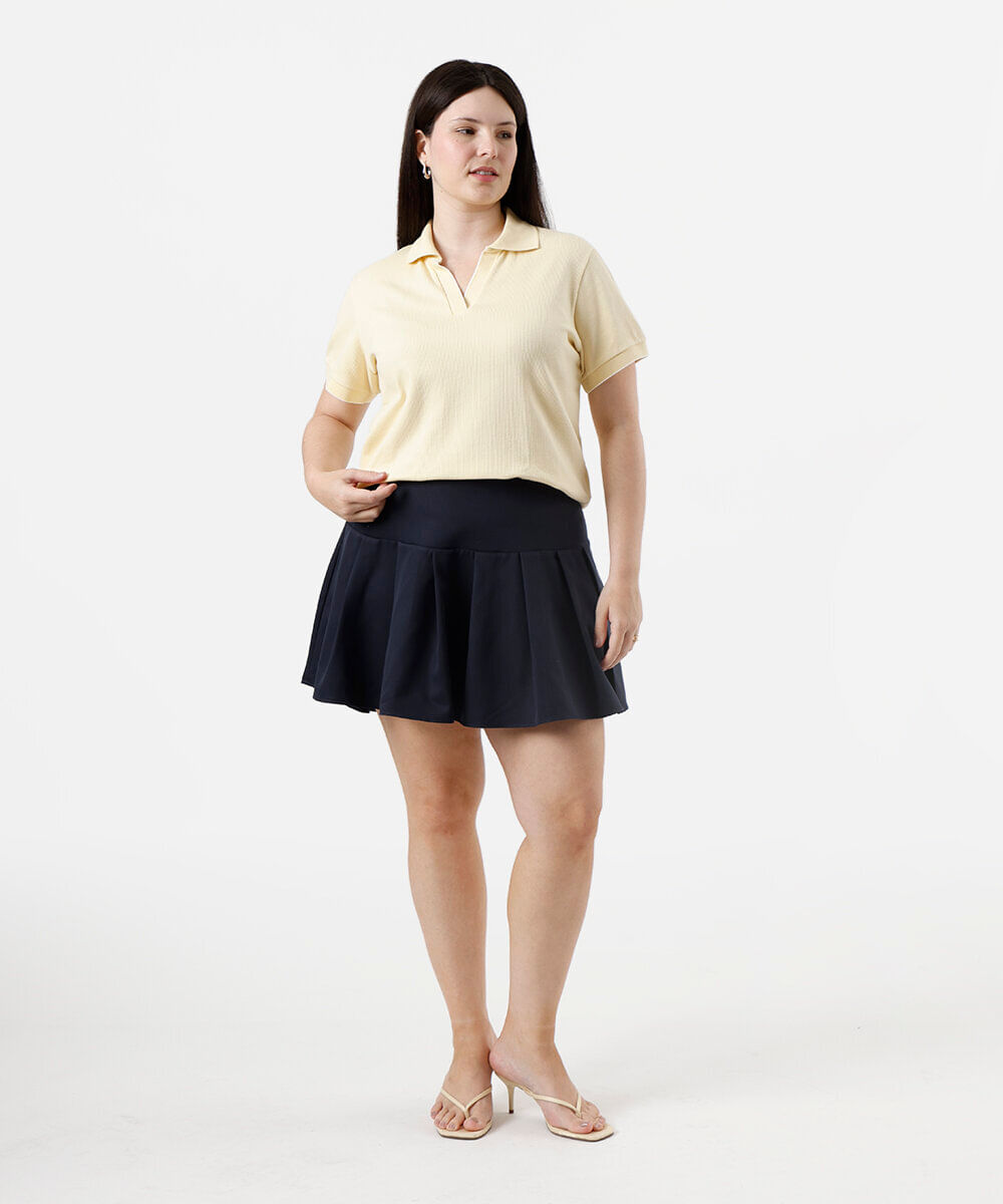 polo feminina canelada manga curta plus size amarela