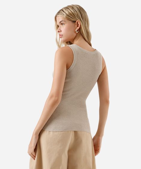 regata feminina de tricot com lurex bege