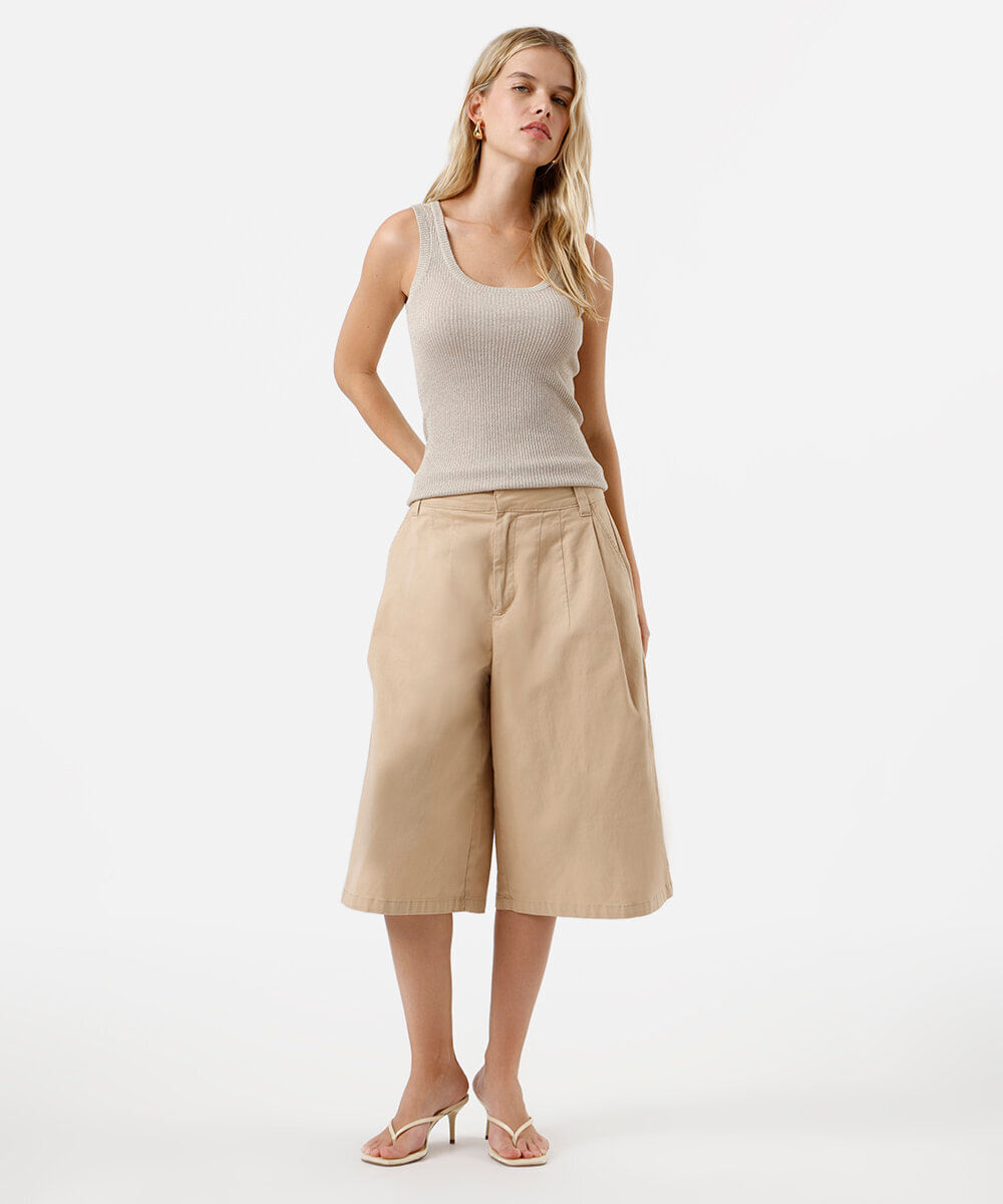 regata feminina de tricot com lurex bege