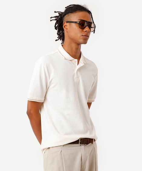 polo básica  masculina tradicional piquet off white