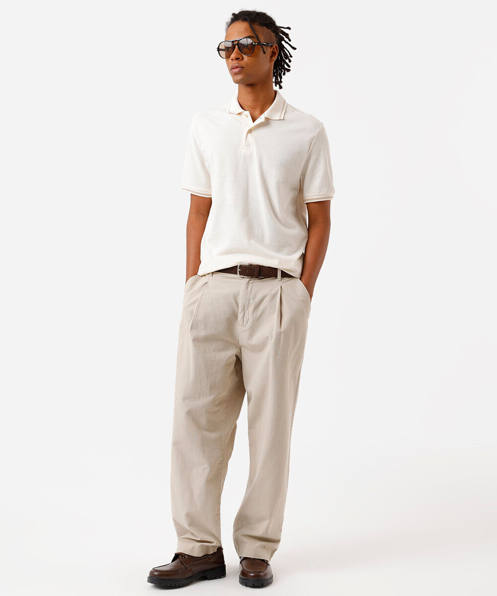 polo básica  masculina tradicional piquet off white