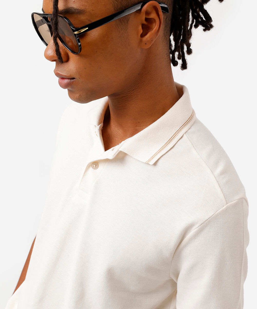 polo básica  masculina tradicional piquet off white