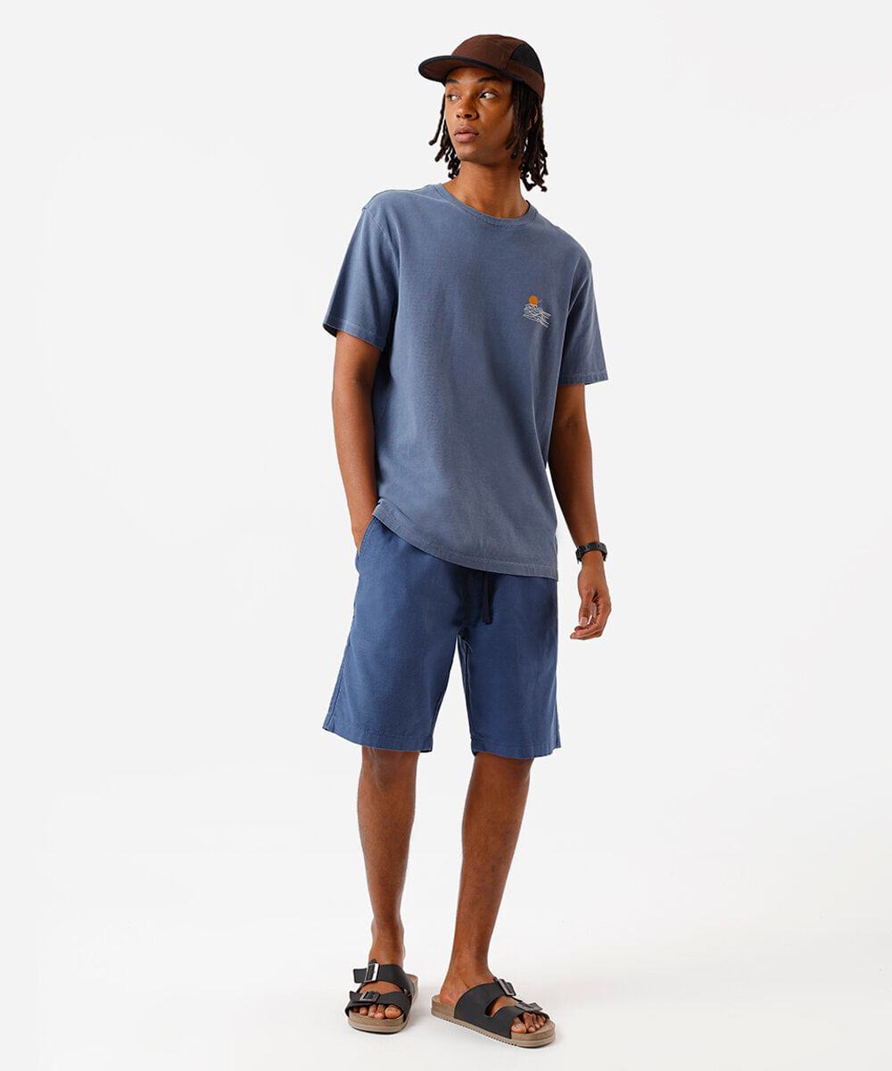 bermuda jogger de sarja texturizada azul