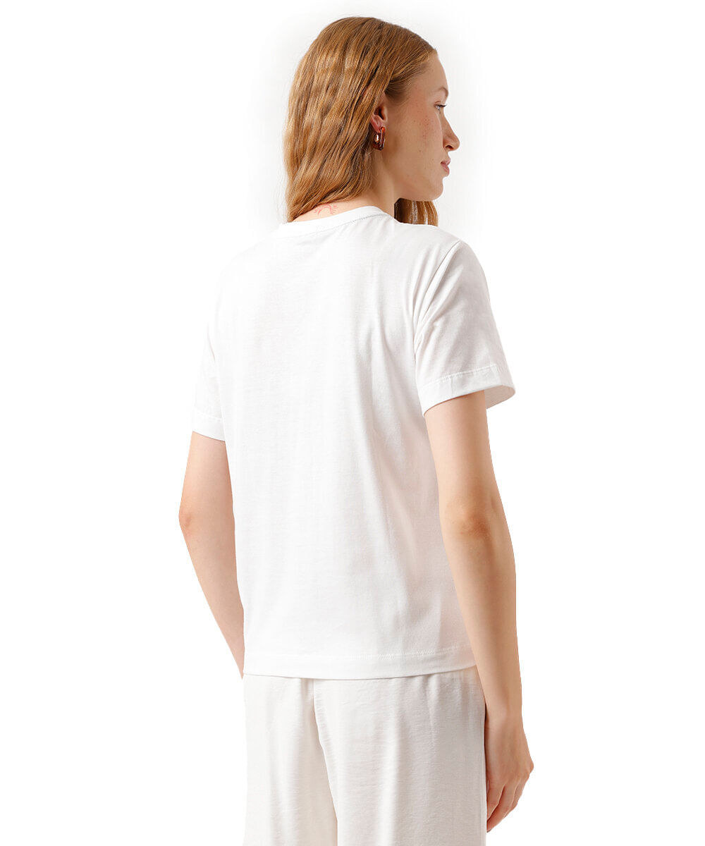 camiseta feminina de algodão bordada off white